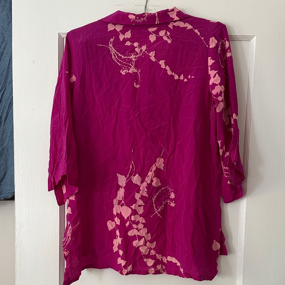 Erica Tanov silk Fuchsia natural dye Floral Women's Blouse 2 - Picture 2 of 6